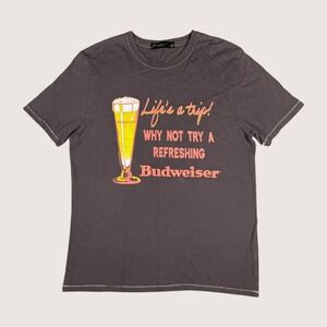 Budweiser Graphic T-Shirt Mens Medium Gray Vintage Distressed Style Streetwear